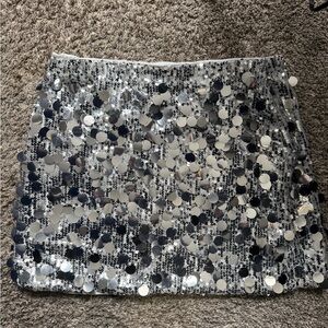 Silver Sequin Mini Skirt